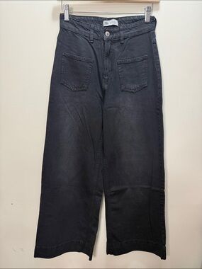 Zara Women Black Relaxed Wide-Leg Jeans Size 26, 34L, 27Inseam